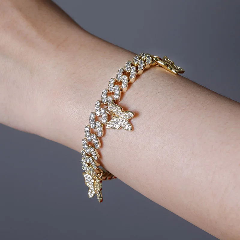 Zciti New Butterfly Bracelet Miami Cuban Iced Cubic Zirconia Hip Hop Chain Choker Jewelry Gift For Women | Украшения и аксессуары