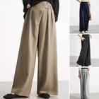 Брюки ZANZEA Женские повседневные с широкими штанинами, стильные длинные брюки с эластичным поясом, повседневные однотонные с принтом палаццо, оверсайз