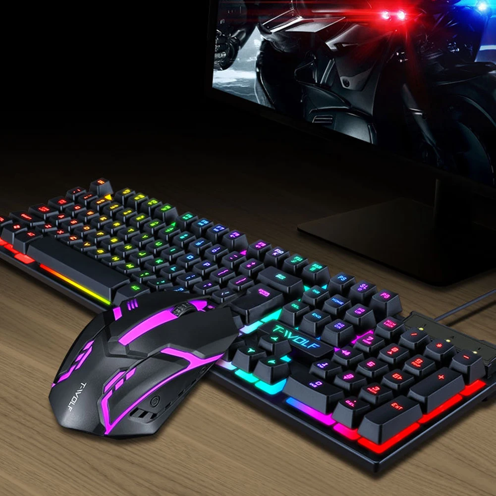 

Professional Ultra-slim Wired Keyboard Wired Keyboard Mouse Rainbow RGB Back Light Keyboard Mouse Mice Combos Set