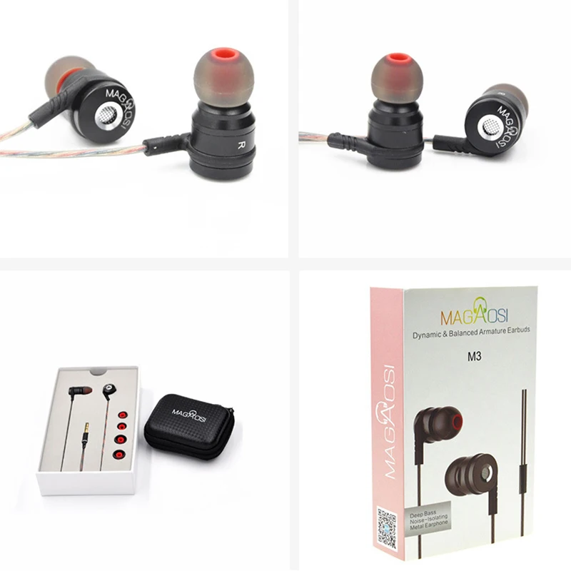

MAGAOSI M3 In Ear Hybrid Technoligy 2 Unit Wired Earphone Exquisite Design Metal Black Gaming Music Headphone Earbuds