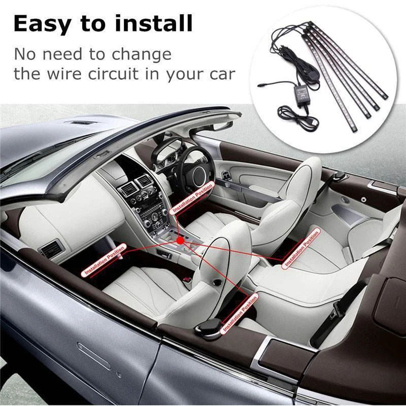 

4XDC12V 12 LED Lights USB Wireless Music Control 8 Color RGB Car Interior Lights