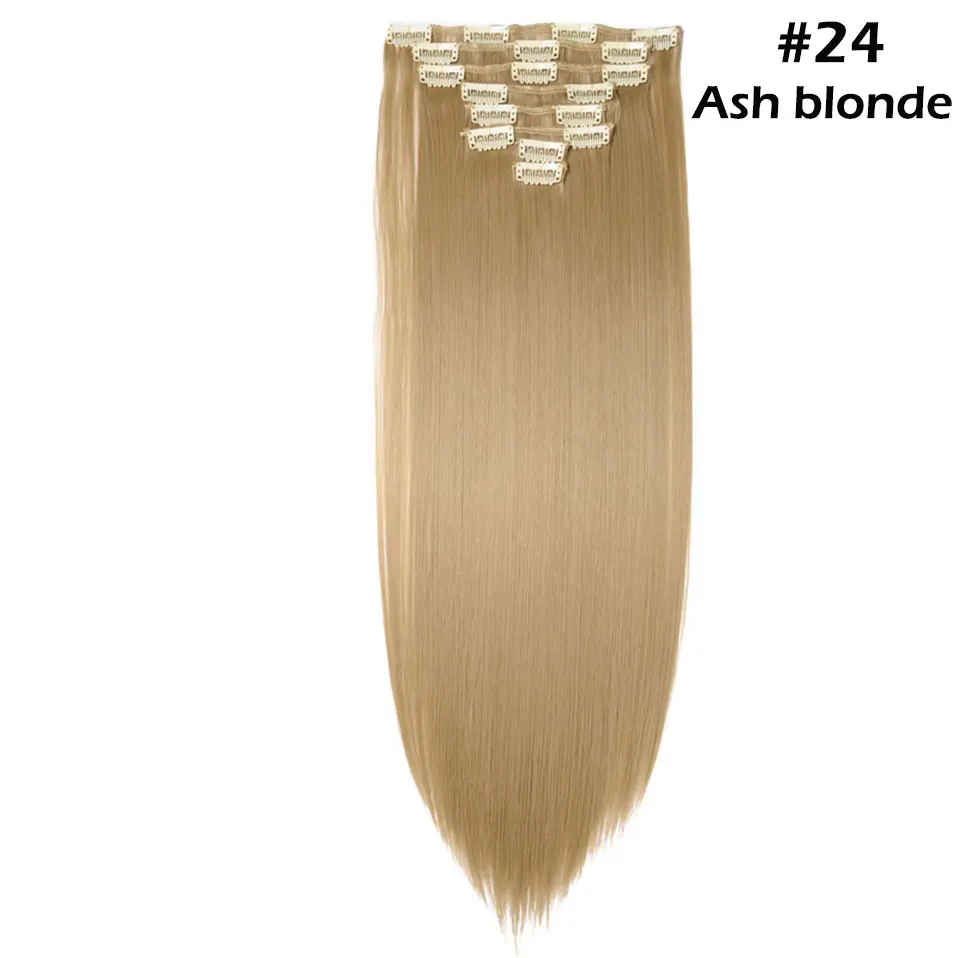 ash blonde S-noilite 8 шт./компл. 24 дюйма длинные модное прямое 17 видов цветов Синтетические накладки для волос на чёрный; коричневый цвет красного вина Рыжий набор для самостоятельного использования для женщин - Цвет: ash blonde