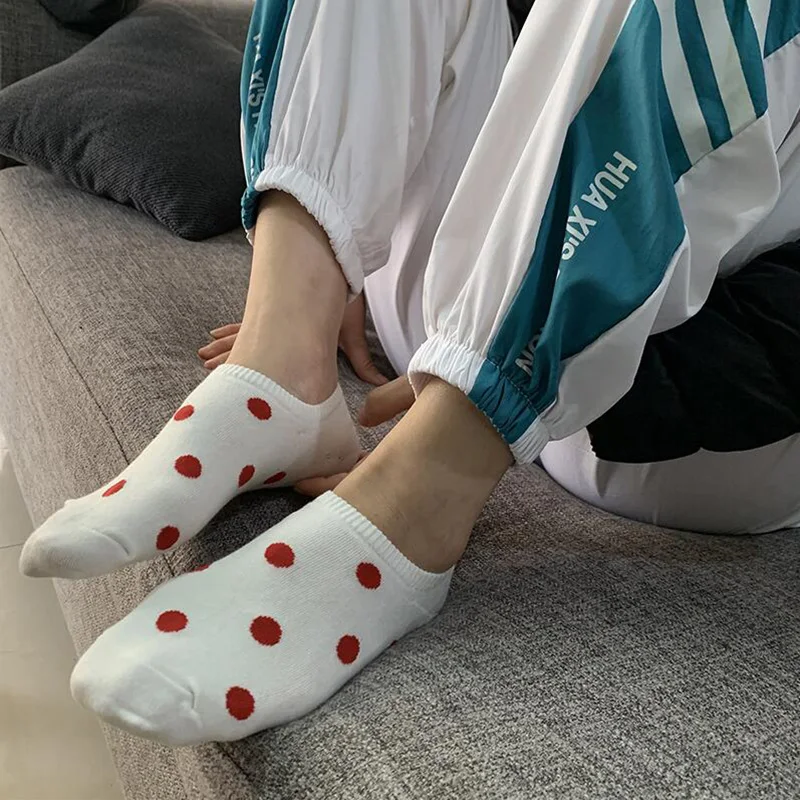 5Pais/Lot Women Socks Short Cotton Aesthetic Novelty Dot Sweet Boat Socks Chaussette Femme Skarpety Kobieta Ankle Sock Woman