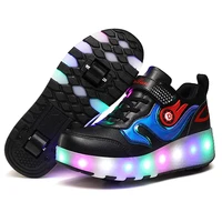 children roller sneakers with led light two wheel casual boys girls kids shoes usb charging fashion luminous shoes size 27 43