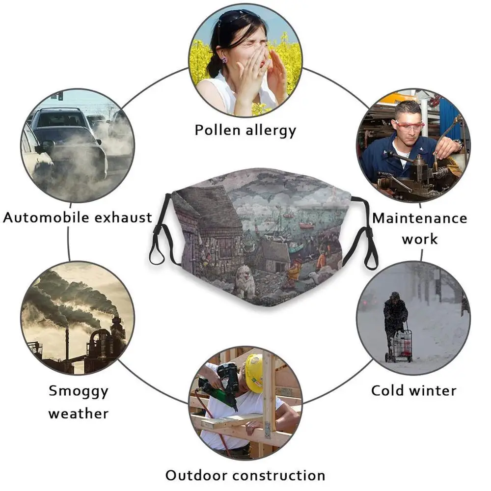 

Home For The Harbor Reusable Mouth Mask Washable Filter Anti Dust Face Masks Ocean Coast New England Lobster Fishing Waves