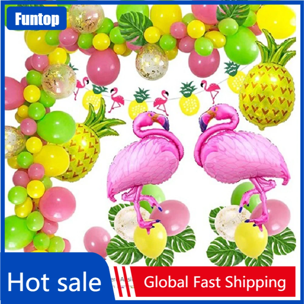 

47Pcs/set Tropical Flamingo Theme Hawaiian Party Decorations Banner Palm Leaves Pineapple Flamingo Decoration Balloon Garland