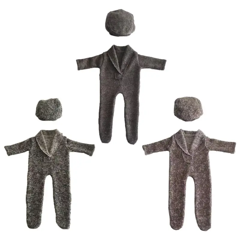 

2 шт., детский трикотажный комбинезон с длинным рукавом и шапкой