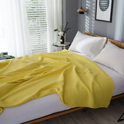 Yellow Waffle Throw Blanket Bedspreads Cotton Christmas Decorations For Home Comfy Portable Travel All-Season Skin-friendly Soft - Цвет: Yellow
