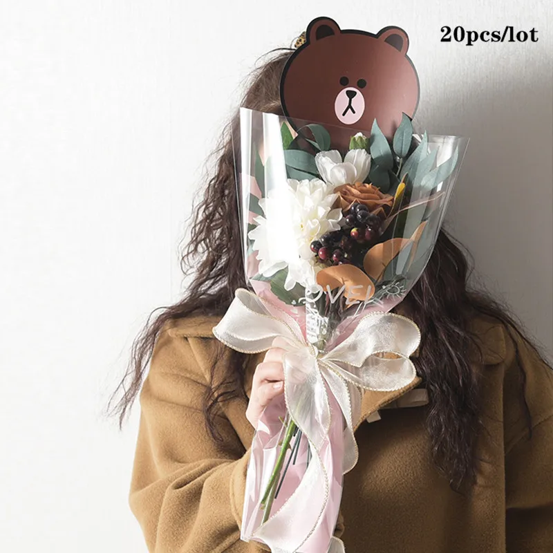 Cartoon Single Flower Rose Box Bouquet Wrapping Paper PVC Triangular Boxes - 20pcs image 2