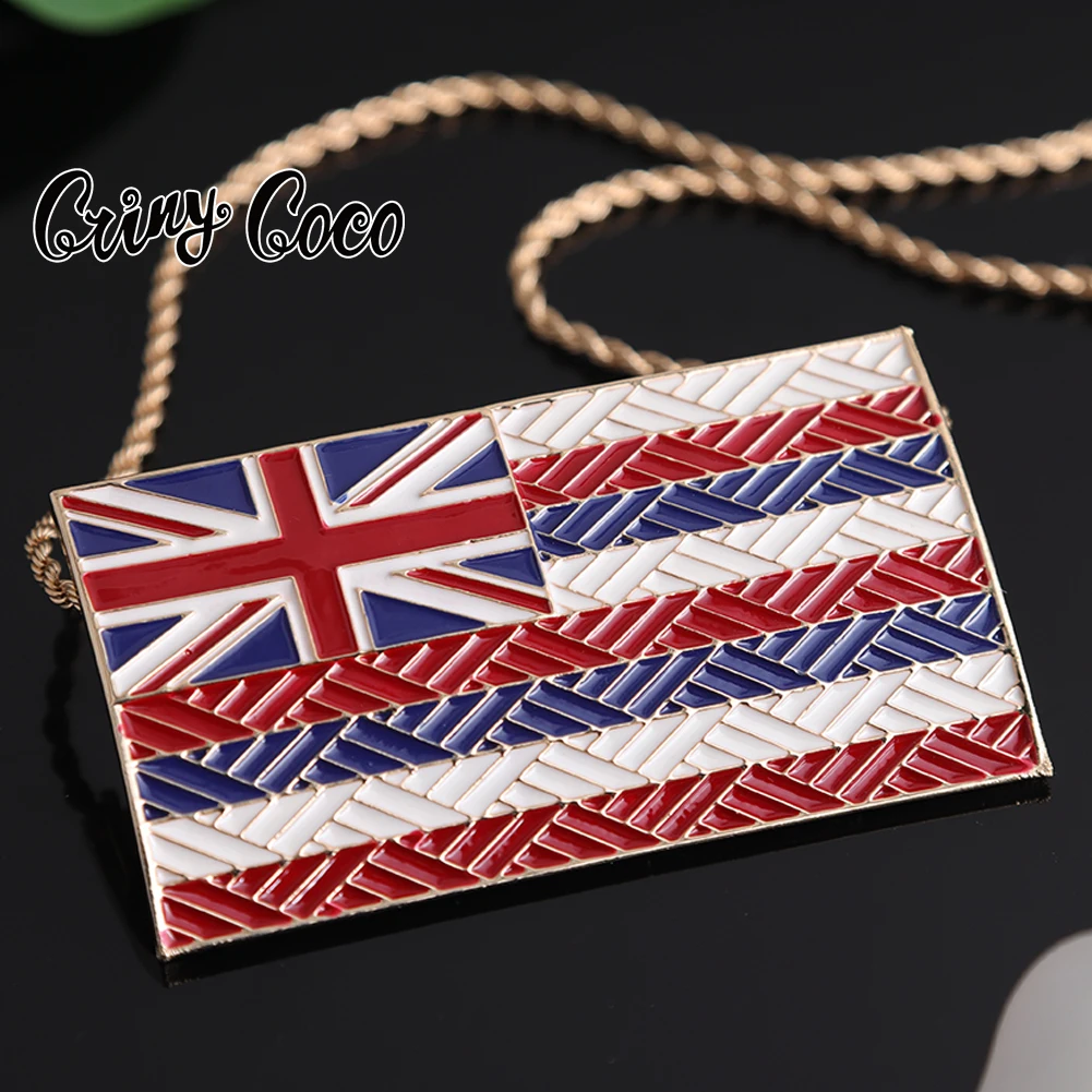 

Cring Coco National Flag Pendant Necklace Enamel Big Gold Plated Chain Necklaces Female Hawaiian Jewelry Necklace for Women Gift