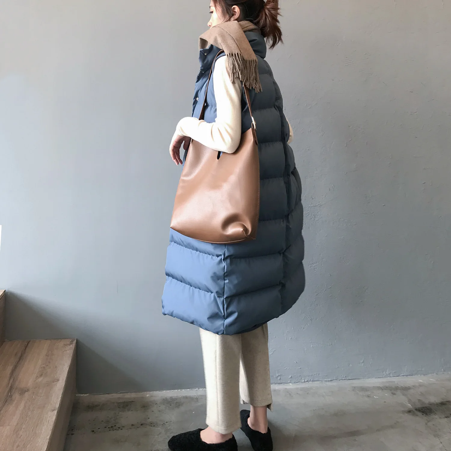 Осенне-зимний хлопковый жилет Женский Повседневный жилет женский без рукавов Длинный жилет куртка приталенная теплая простая куртка