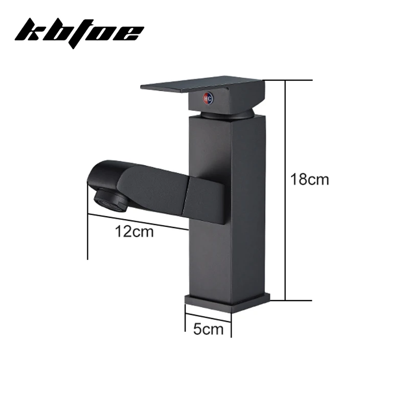 Вытяжной матовый черный смеситель для раковины латунь ванной комнаты