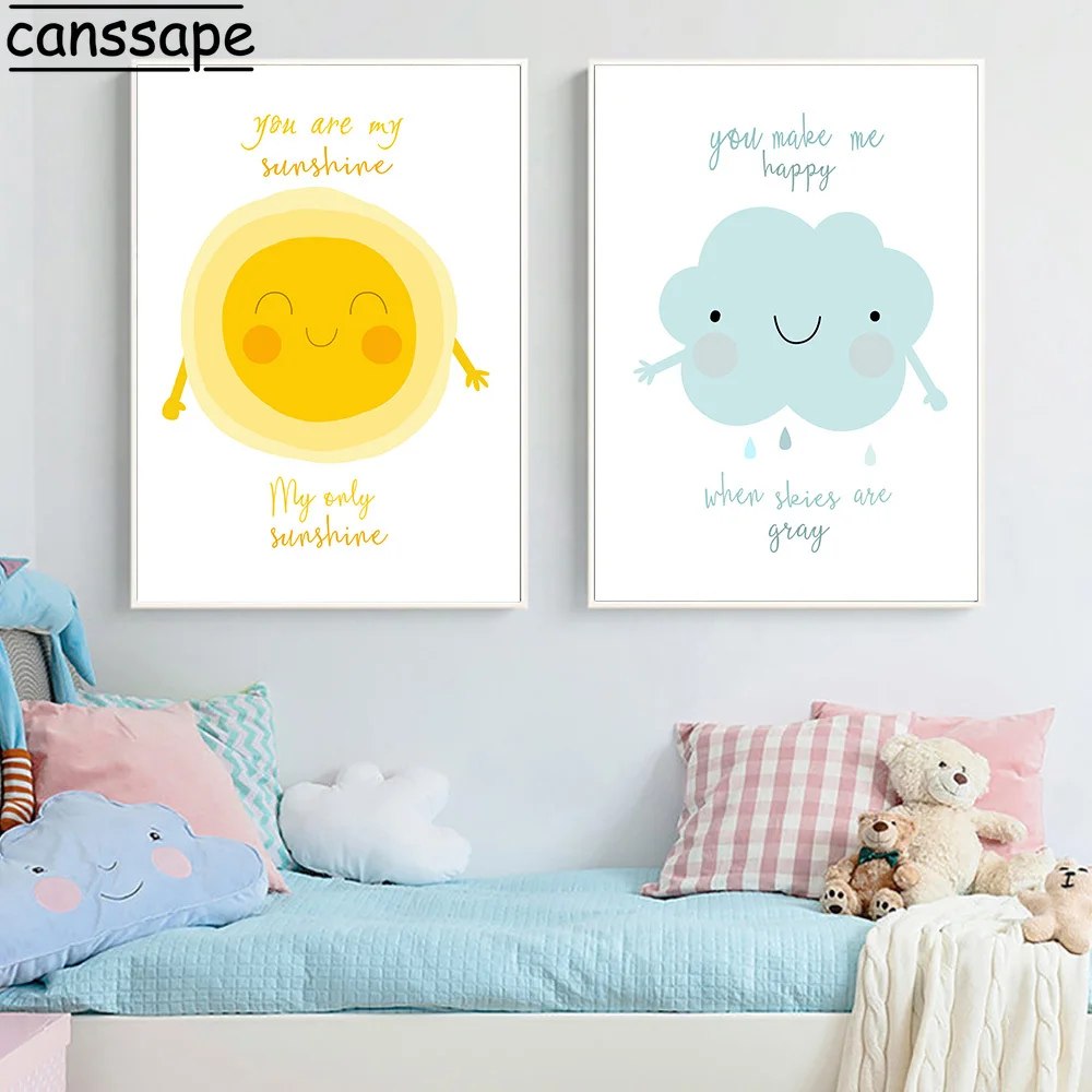 Настенный скандинавский постер с изображением солнца и облака Картина на холсте