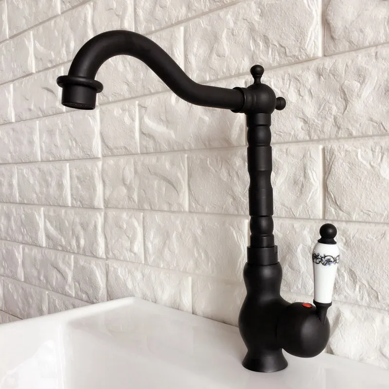 

Kitchen Faucet Black Brass Faucet 360 Degree Swivel Single Handle Vessel Sink Vintage Kitchen Mixer Tap Knf358