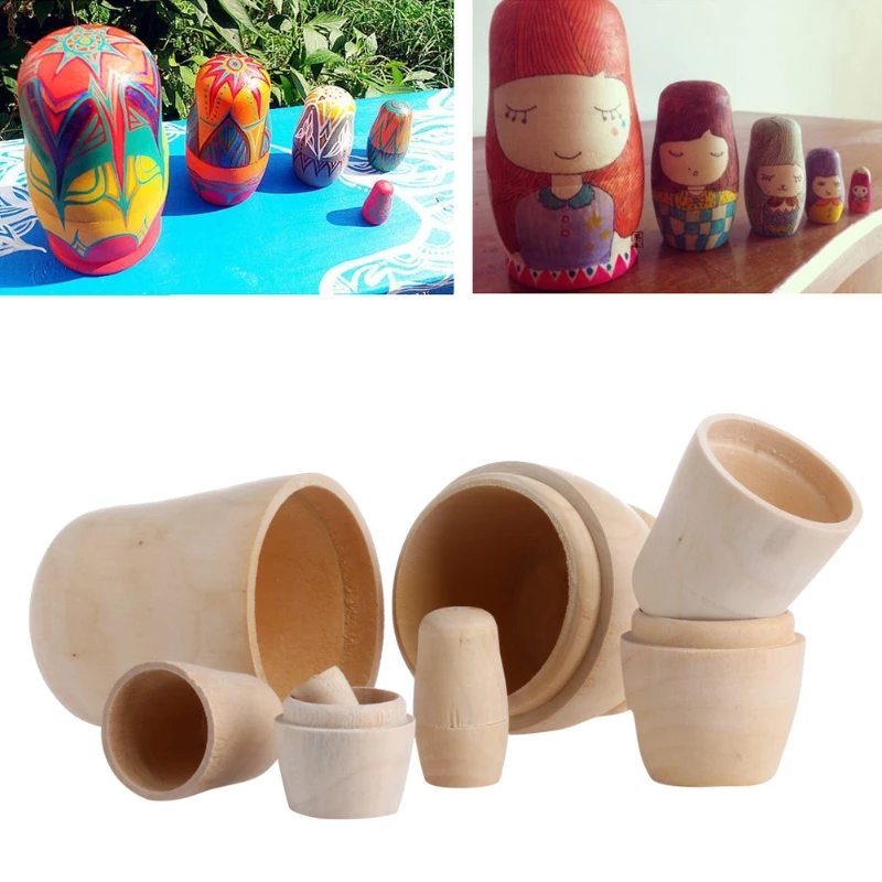 

5x Unpainted DIY Blank Wooden Embryos Russian Nesting Dolls Matryoshka Toy Gift