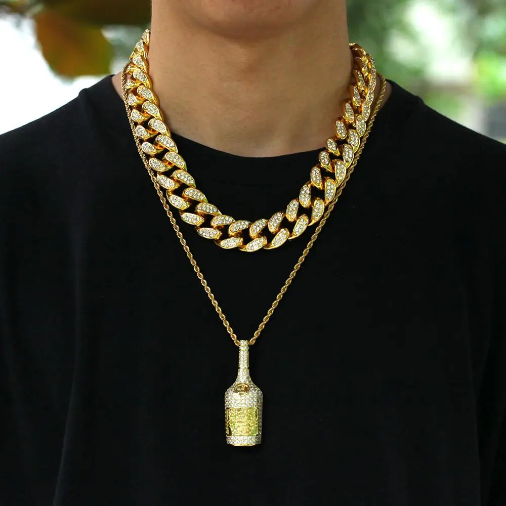 Комплект из колье и браслета золотистого цвета 2 см с кристаллами Iced Out Майами