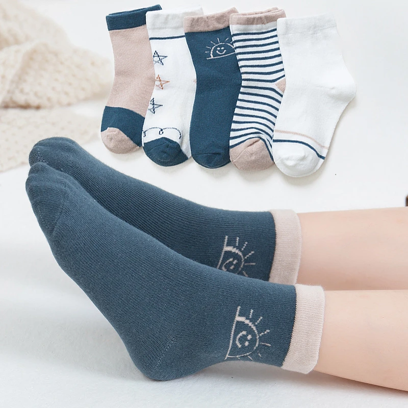 5 пар Модные Плотные хлопковые детские носки для мальчиков и девочек осенне