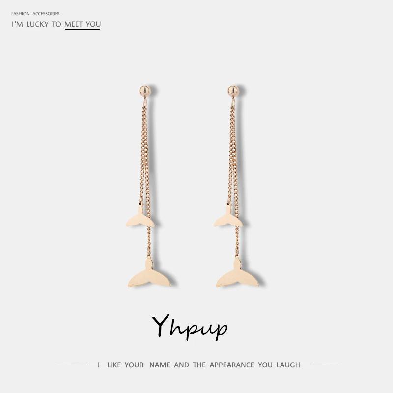 Женские длинные висячие серьги Yhpup из нержавеющей стали с кристаллами розового