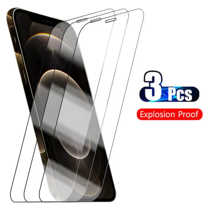 3pcs protective glass for iphone 12 11 pro max screen protector on 12mini glas iphone12 x xs xr 8 7 6 6s plus armor aifone film free global shipping