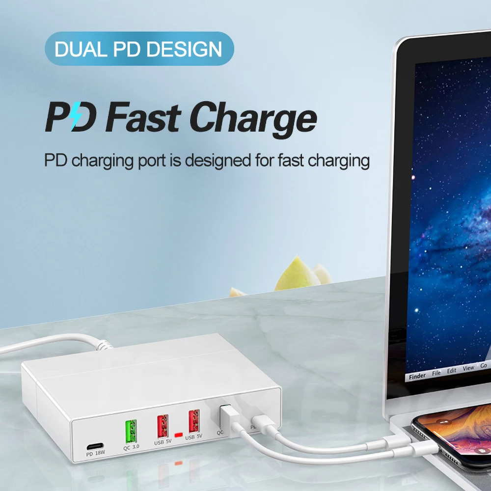 Зарядное устройство PD с 6 USB-портами 18 Вт быстрое зарядное QC3.0 3 0 для iPhone Samsung Xiaomi |