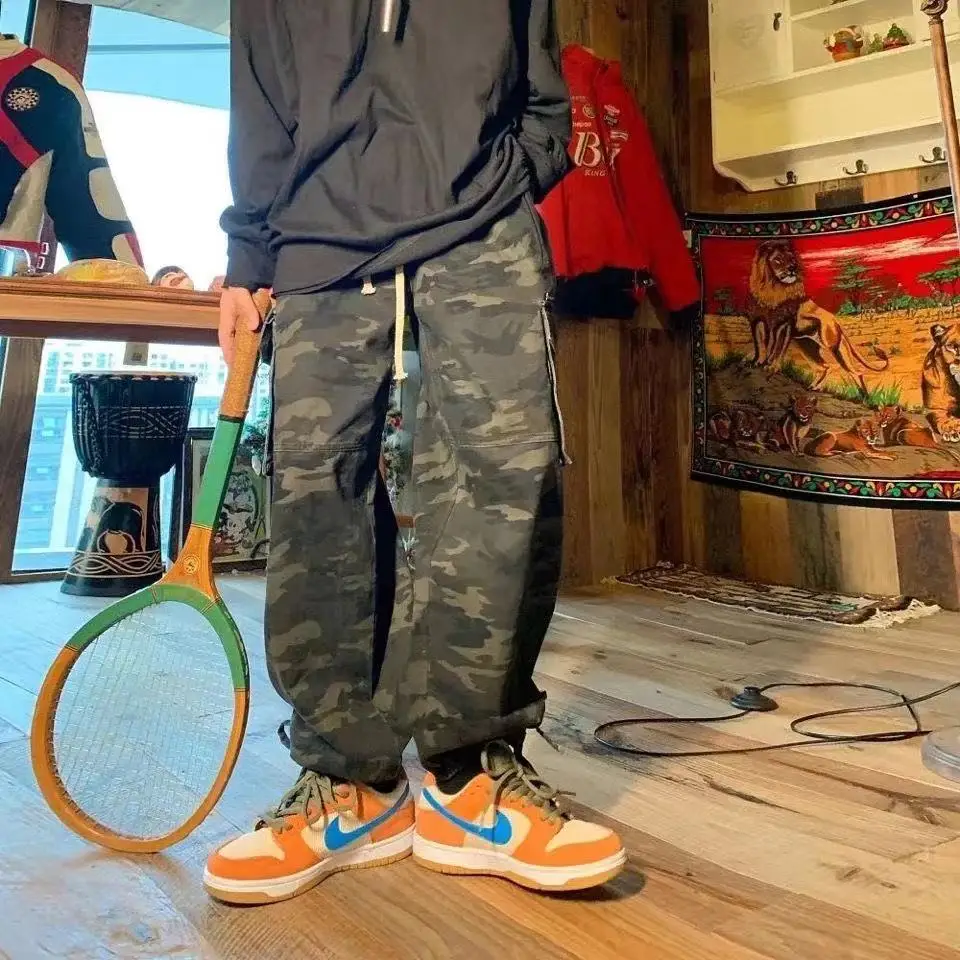 

Мужские камуфляжные комбинезоны, модные прямые брюки, уличная одежда, брюки в стиле хип-хоп, Свободные повседневные брюки, зеленые спортивные штаны для бега