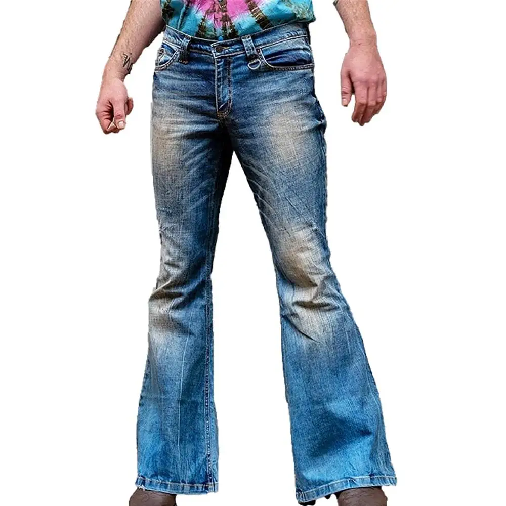 

Mens Retro Flared Trousers Long Denim Pants Slim Jeans Fashionable Bottoms