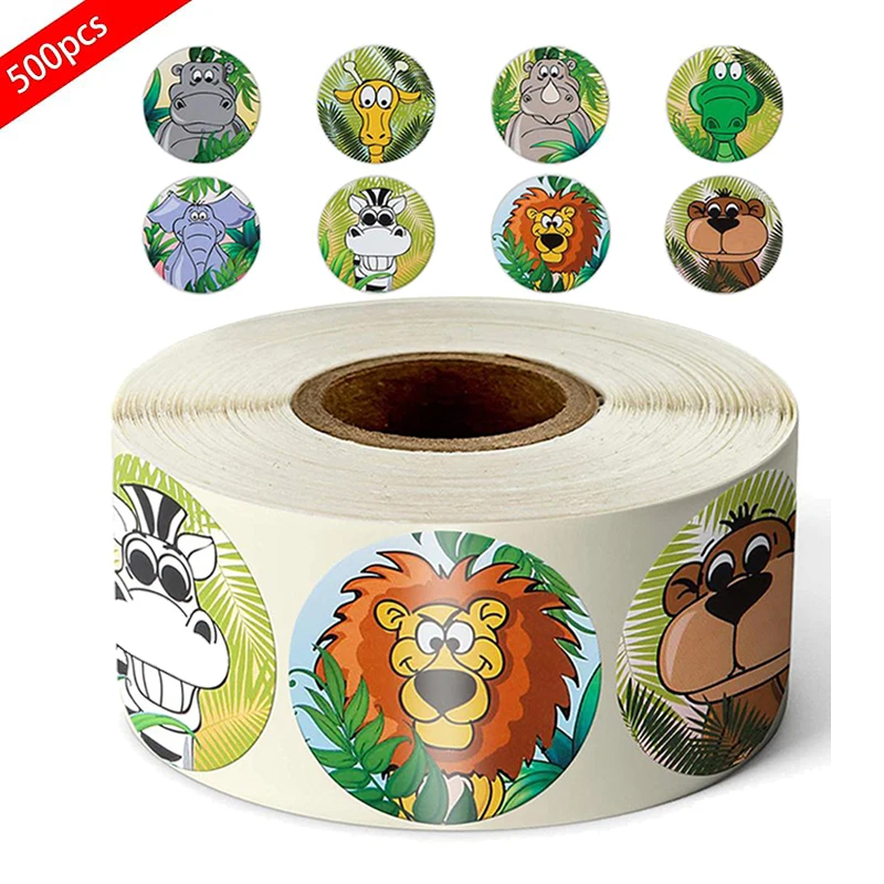 

500pcs/roll Cartoon Animals Stickers Labels Sticker for School Teacher Supplies Child Kids Stationery 8 Designs Sticker Decor