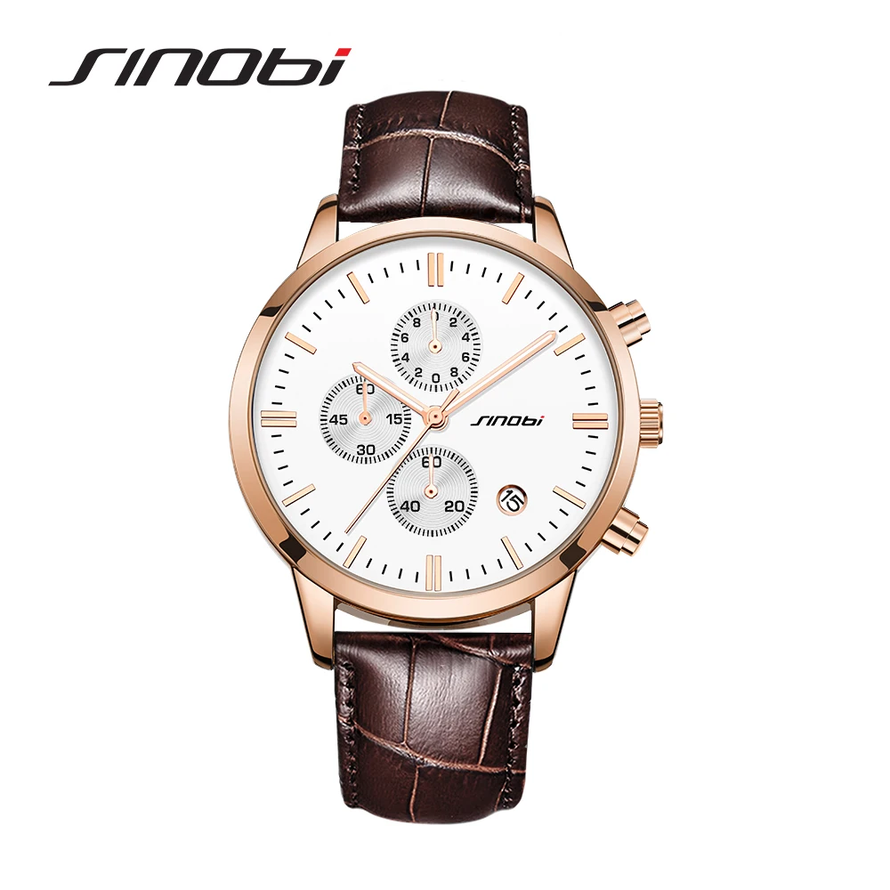 

Часы наручные SINOBI Мужские кварцевые, роскошные деловые, с кожаным ремешком, Прямая поставка