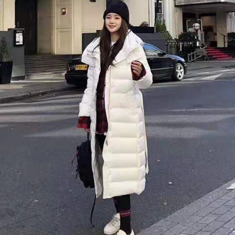 

Winter New Arrival Casual Woman Down Jacket Long Sleeve With Hat Duck Down Solid Long Ladies Tops Warmly Coats