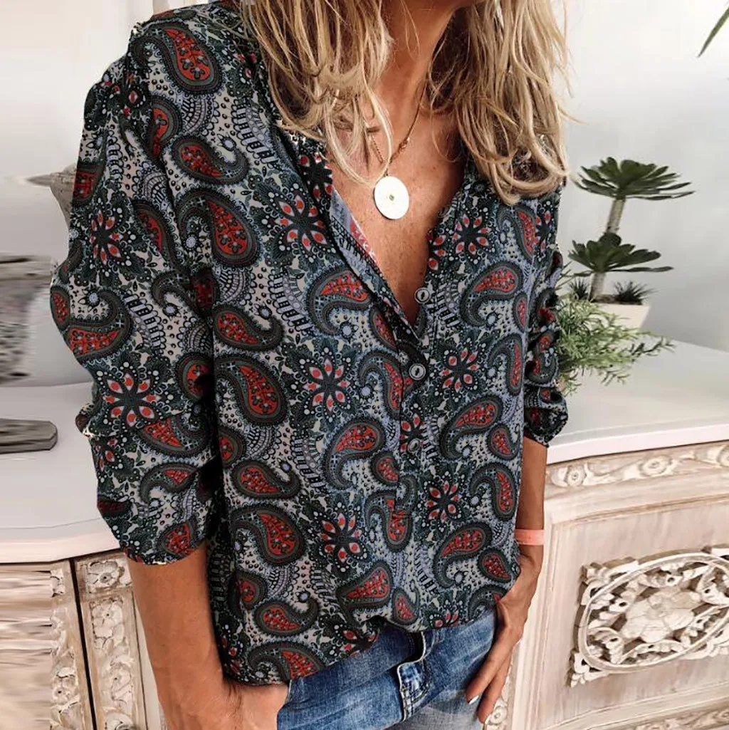 Женские блузки с принтом рубашки в этническом стиле блузка длинным рукавом