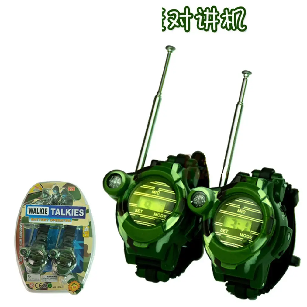 2pcs walkie talkies watches toys for kids 7 in 1 camouflage 2 way radios mini walky talky interphone clock children toy free global shipping