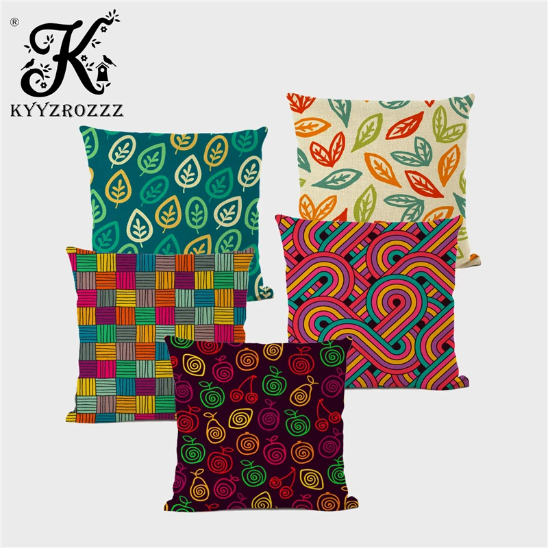 

Декоративная наволочка для подушки с разноцветным геометрическим принтом, с листьями, в полоску, с изображением библиотеки, дома, дивана, на...
