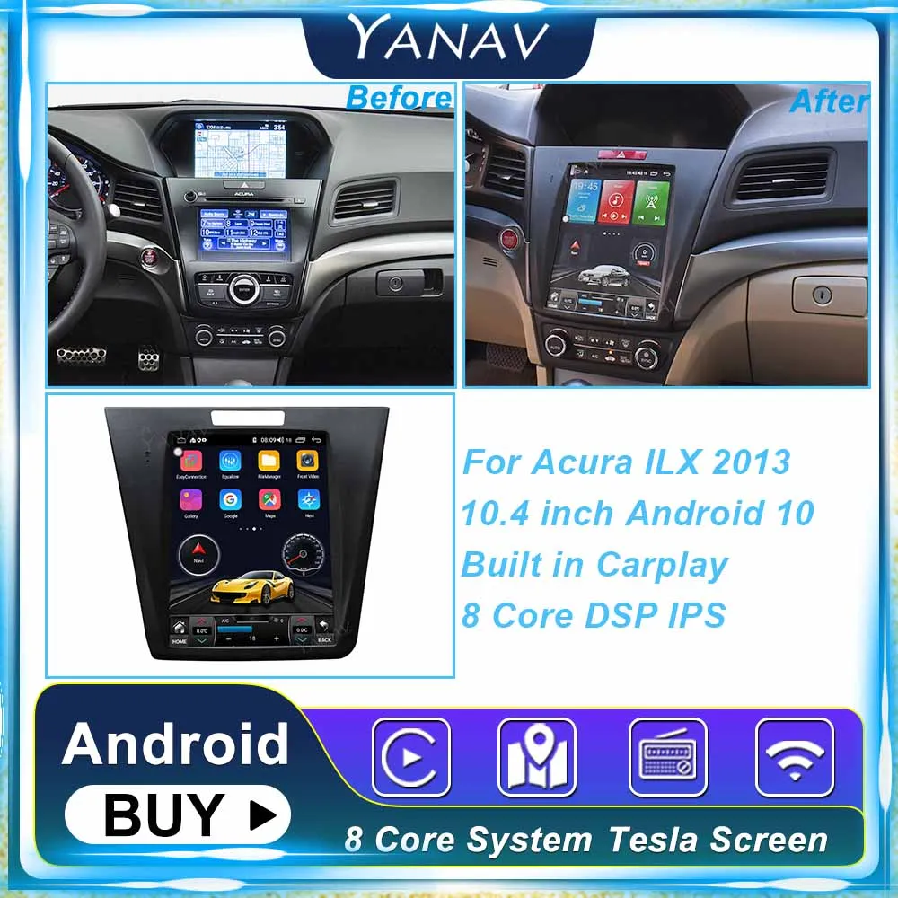 

Автомагнитола на Android 10, 10,4 дюйма, для Acura TL 2004-2008, GPS-навигация, поддержка управления рулевым колесом, полный экран 1024*600