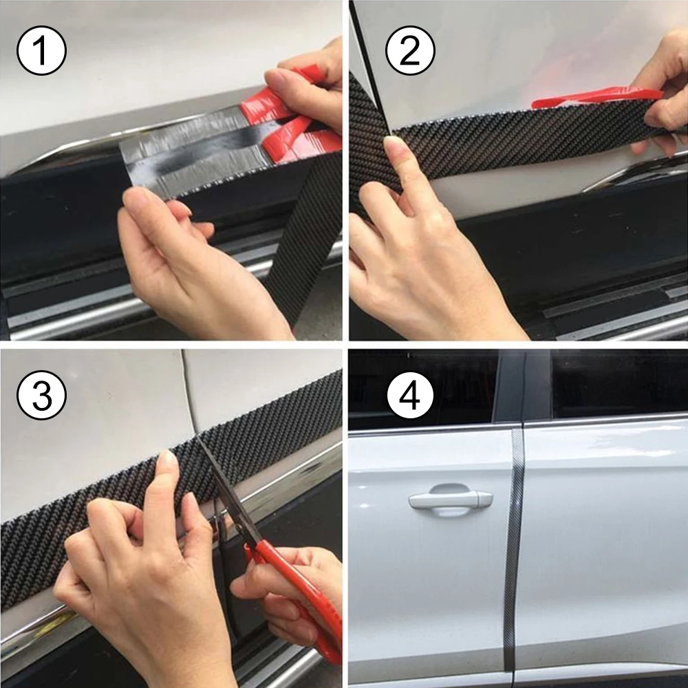 

3cm/5cm/7cm/10cm*1M Car Accessories Car Carbon Fiber Rubber Edge Banding Door Sill Anti-Kick Foot Protection Universal