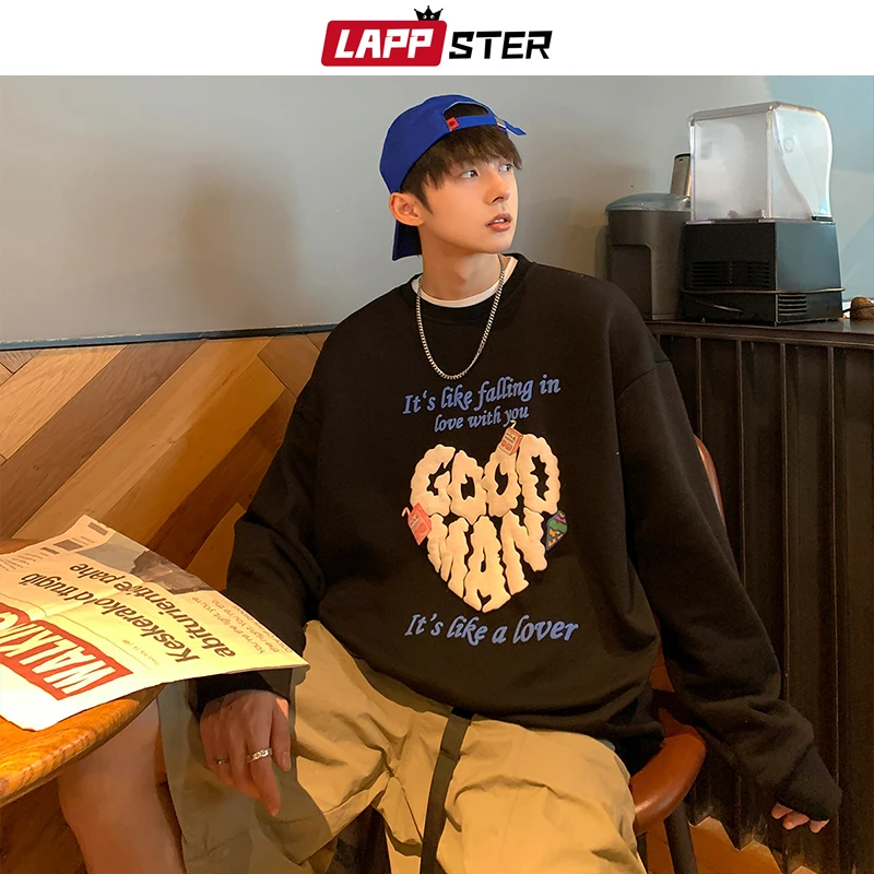 

LAPPSTER Men Letter Harajuku Vintage Hoodies 2022 Mens Japanese Streetwear Casual Sweatshirts Male Oversized Kpop Hip Hop Hoodie