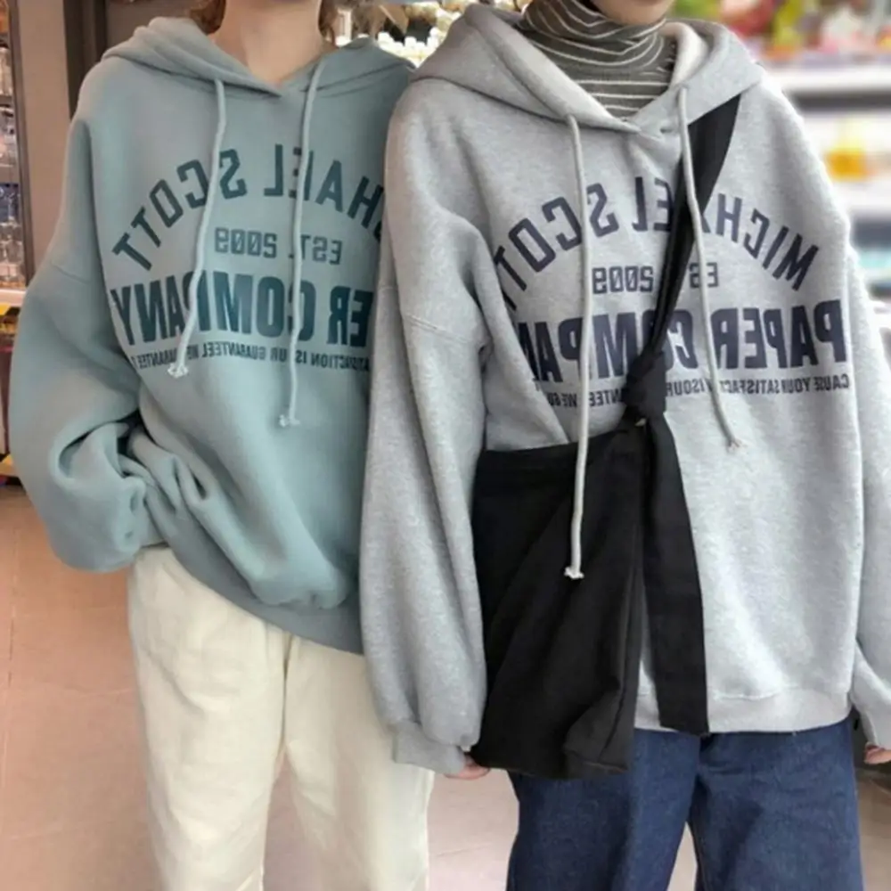 Women Autumn Winter Long Sleeve Sweatshirt Letters Print Plush Oversized Hoodie
