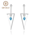 Серьги-подвески женские из серебра 925 пробы, с натуральным голубым топазом