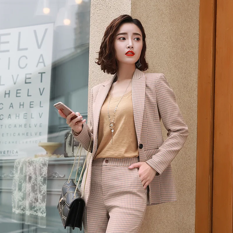 Осенний модный клетчатый Костюм Повседневный с длинными рукавами