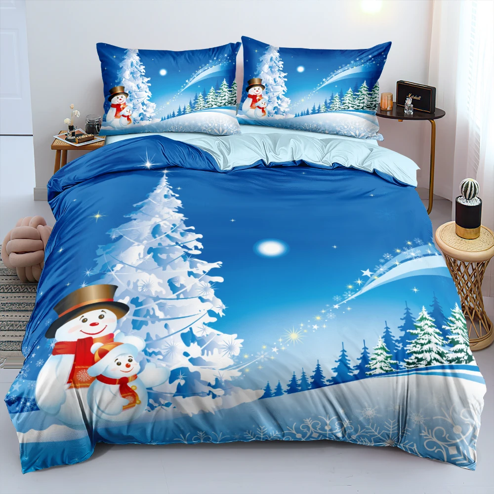 

3D Blue Bed Linen Duvet Cover Sets Comforter/Quilt Cover and Pillow Covers 210*210 200*200 245*210cm Design Snowman Home Textile