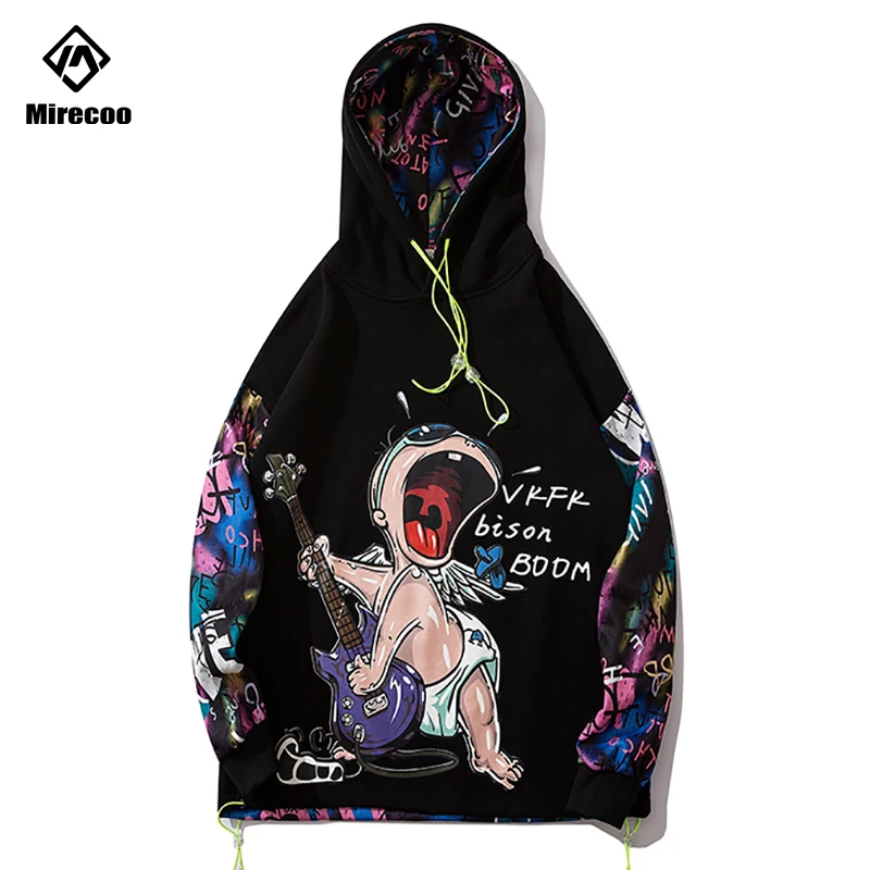 Флисовые плотные толстовки с принтом граффити в стиле рок для мужчин 2019 японский