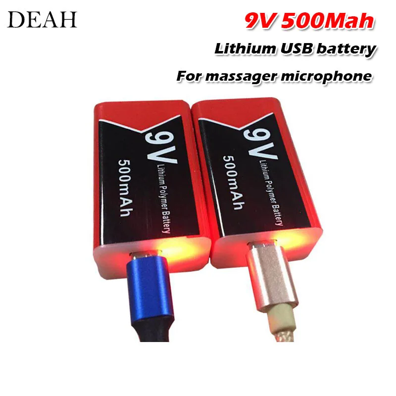 9V 500mAh usb lipo литиевая перезаряжаемая батарея для мультиметра, микрофона, дистанционного массажер с управлением ktv, 9v usb Батарея