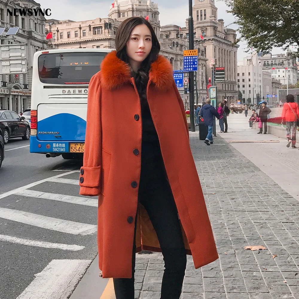 

BIUFOLXIU Trench Women 2020 Winter Autumn Long Coat Ladies Plus Over size Euro 6XL Female Woolen Overcoat Outerwear Collar fur