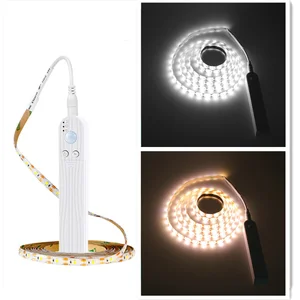 PIR датчик движения 1 м 2 м 3 м светодиодный светильник для кровати Ночной светильник с регулируемой яркостью гибкий светодиодный светильник-полоска Питание от батареи типа ААА для гардероба лестницы