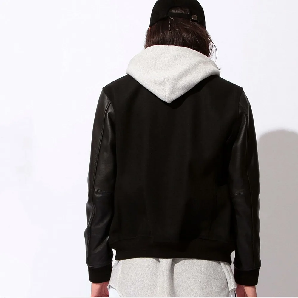 New arrival women's fashion genuine sheepskin leather with woolen cashmere patchwork short coat jackets black big oversized xxl