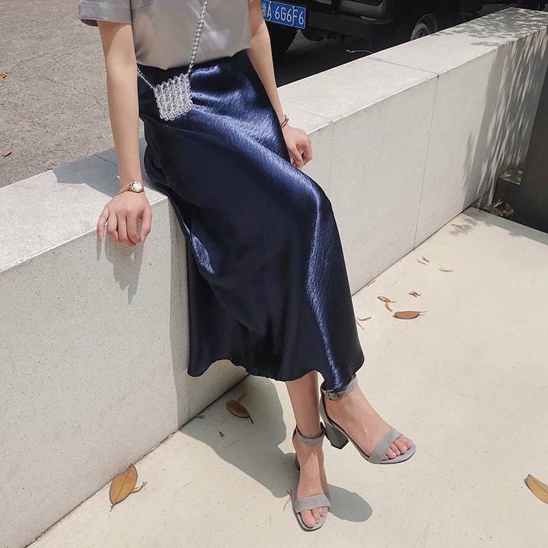 Юбка-годе Женская глянцевая атласная длинная юбка-годе с завышенной талией