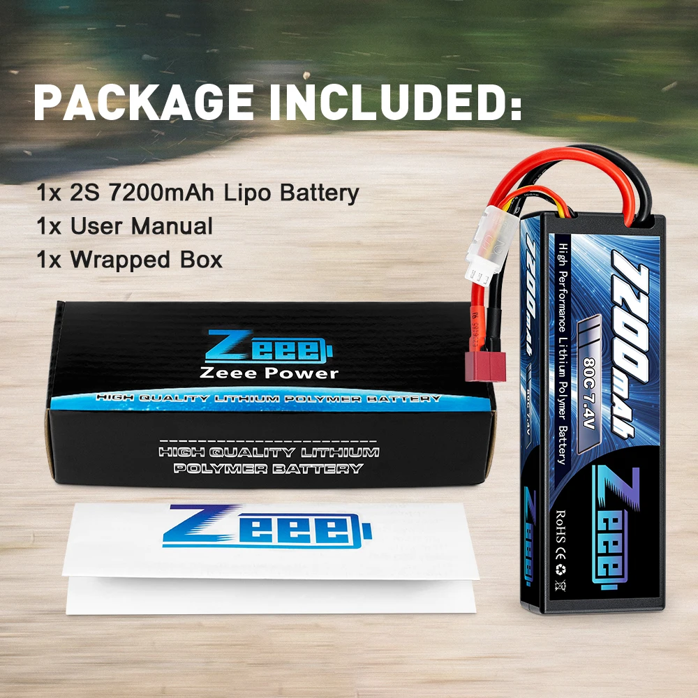 Zeee 2S LiPo Battery 7.4V 80C 7200mAh with Deans Plug LiPo Batteries for RC Car Vehicle Truck Boat Losi Slash Truggy Helicopters images - 6
