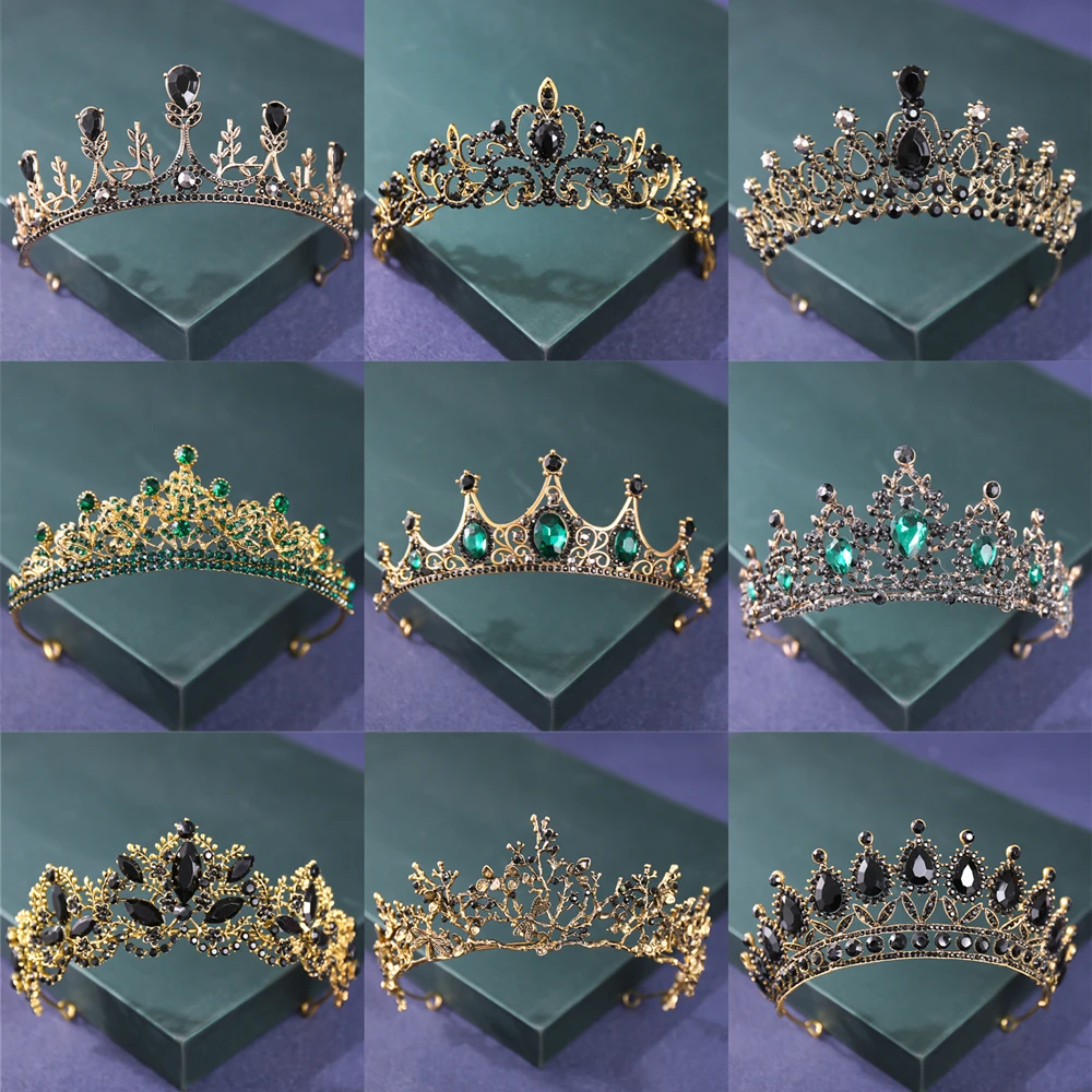 

Baroque Vintage Black Tiaras And Crowns Crystal Rhinestone Princess Crown Tiara Headband Bridal Wedding Hair Accessories Jewelry