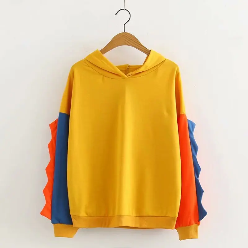 thin cotton orange Веселая Красивая Для женщин в виде динозавра с капюшоном в стиле пэчворк кофты с длинными рукавами теплый зимний джемпер из флиса теплые толстовки с рожками - Цвет: thin cotton orange