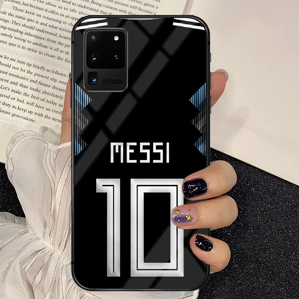 

Lionel Messi Football Soccer Phone Tempered Glass Case Cover For Samsung Galaxy S Note 5 6 9 10 10E 20 21 FE Plus Uitra Black