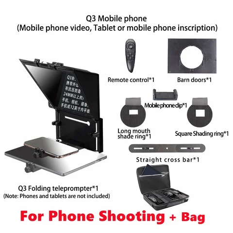 QIYE Q3, складной телесуфлер для 12-дюймовых планшетов, телефонов, iPad, Подсказка для телефонов, камер, съемки, планшетов